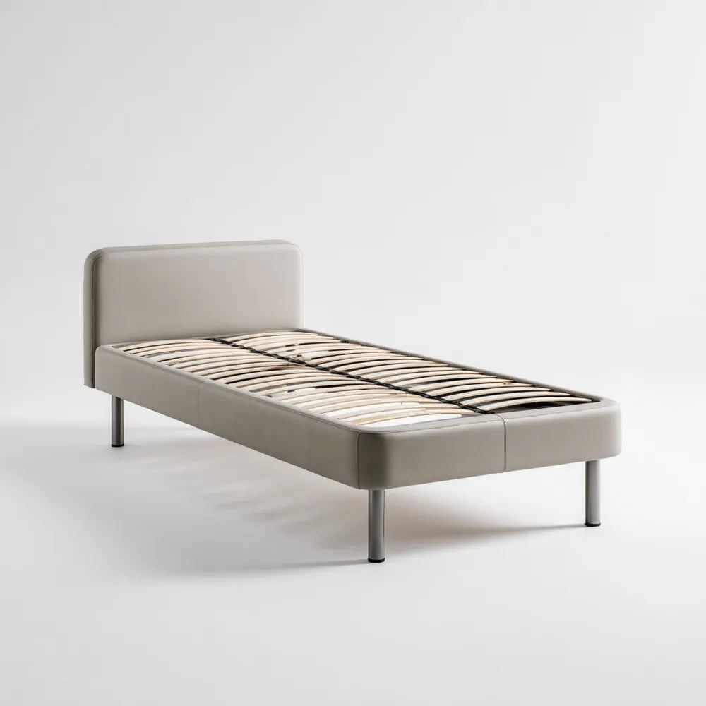 Single Bed Frame 200x90x35 cm - Faux Leather Upholstered - Light Grey - Modern Style