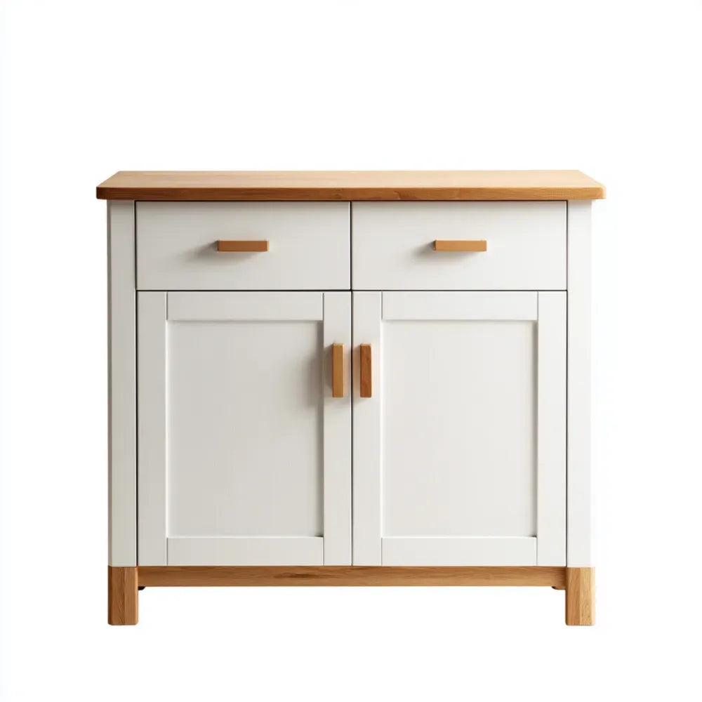 Kitchen Cabinet - Wood and MDF 90x35x80 cm - White/Natural - Modern Design
