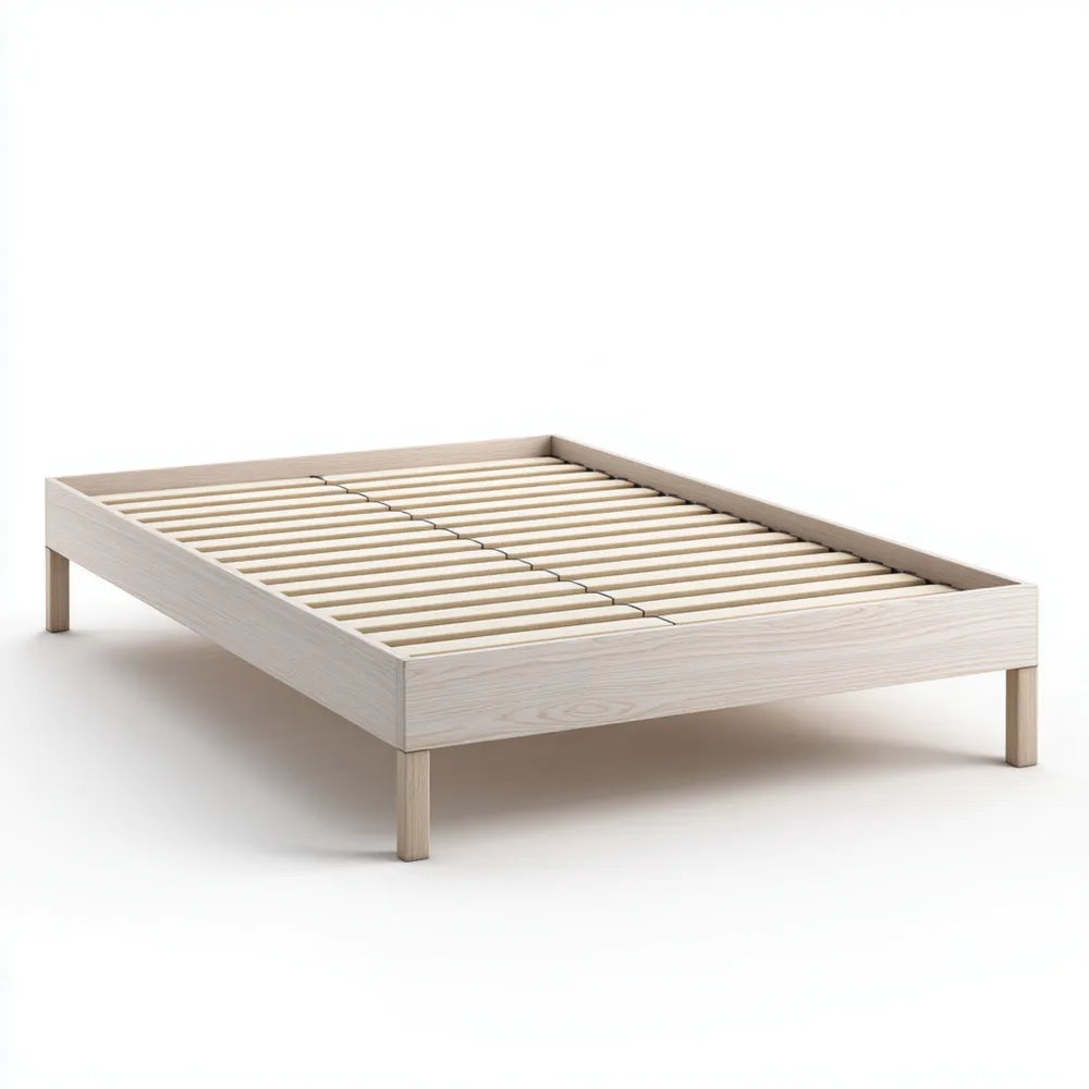 Platform Bed Frame 200x150x35 cm - Solid Wood Queen Size - Natural Finish - Minimalist Design