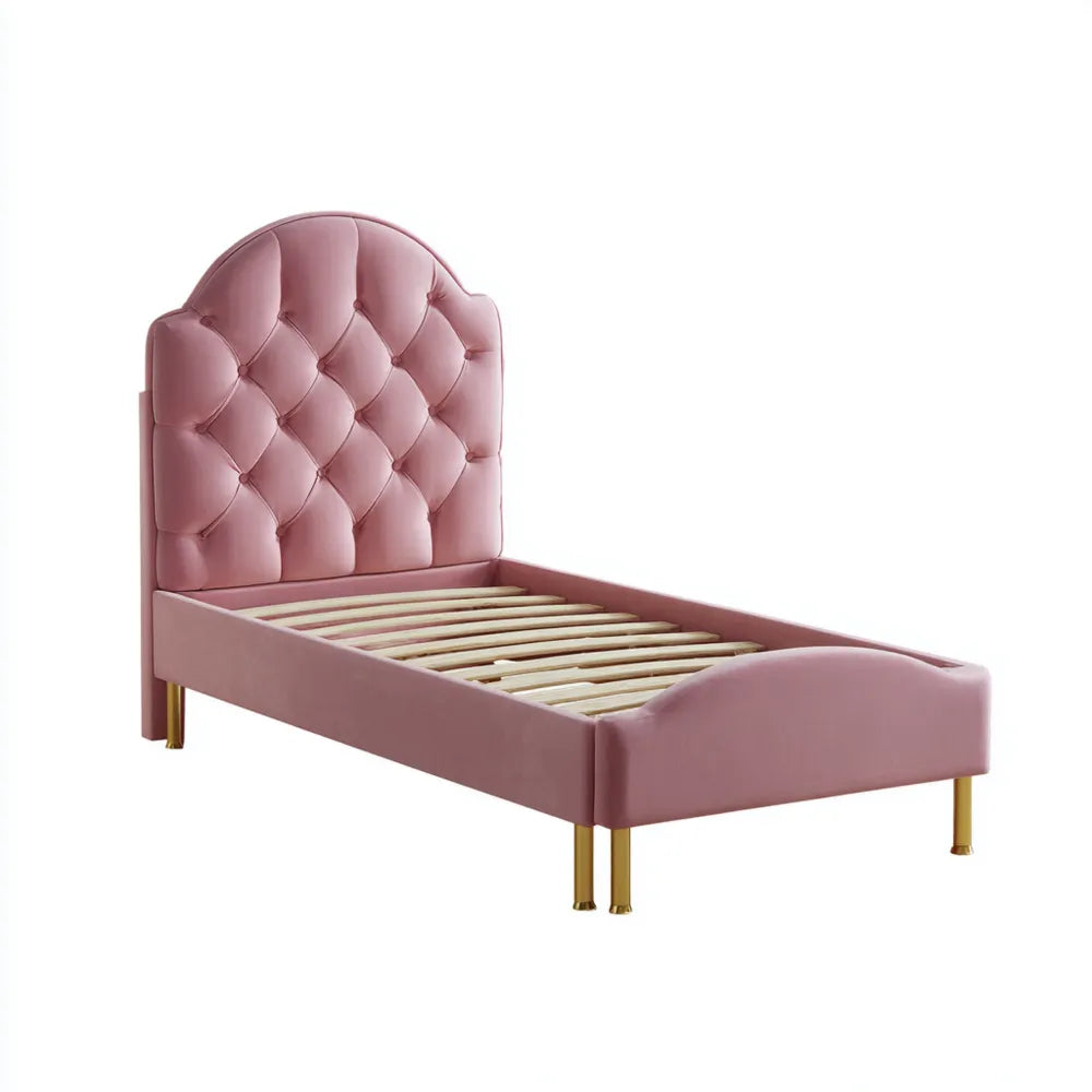 Upholstered Bed Frame Velvet Pink Twin 200x100x120 cm – Elegant Design