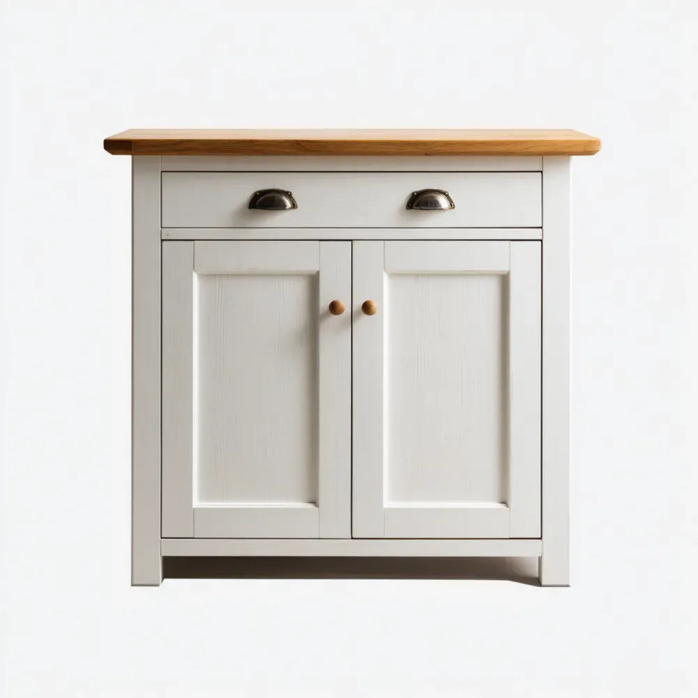 Kitchen Cabinet Solid Wood Top 90x45x85 cm - White - Classic Style